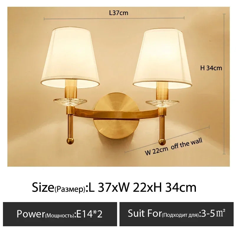 European Style Copper Led Color Wall Lamp Bedroom Bedside Living Room TV Background  Light Simple Hotel Villa Decor Lighting