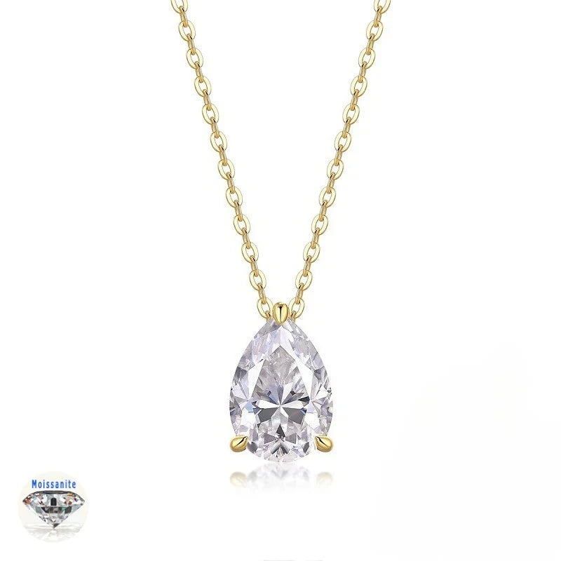 1-5CT Pear Cut D VVS1 Moissanite Necklace 100% S925 Silver 18k Gold Plated Single Diamond Women's Pendant Necklace Fine Jewelry
