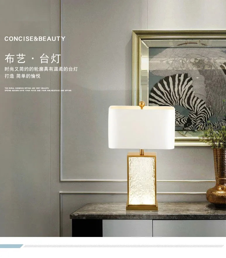 Modern Minimalist Luxury Table Lamp Corrugated Glass Gold Frame Led Desk Light for Bedroom Bedside Study Living Room Home Decor