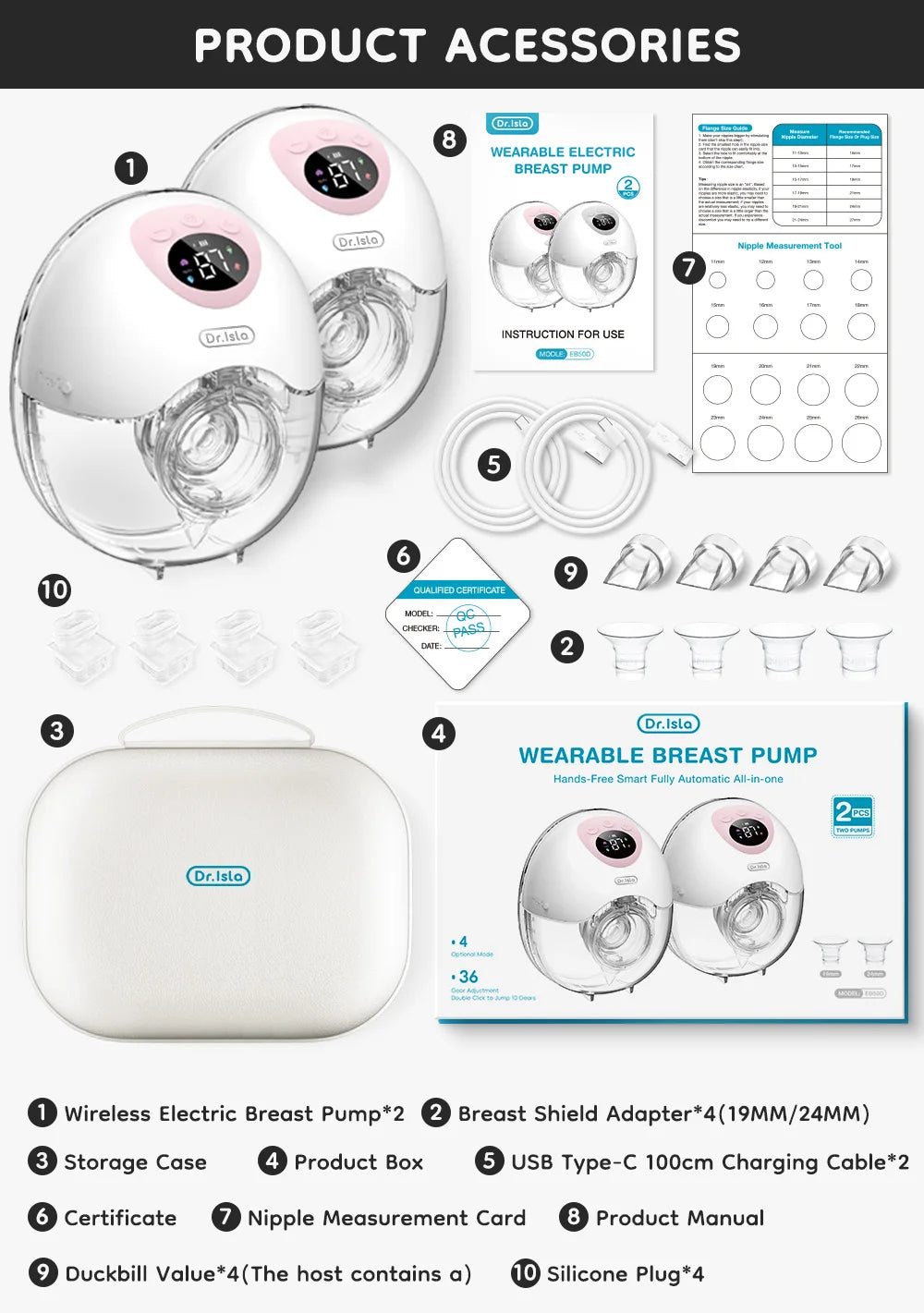 MAMIJOY 2PCS Wearable Electric Breast Pump 4 Modes 36Suction Levels Silent Leak-Proof Hands Free Breast Pumps Breastfeeding EB50