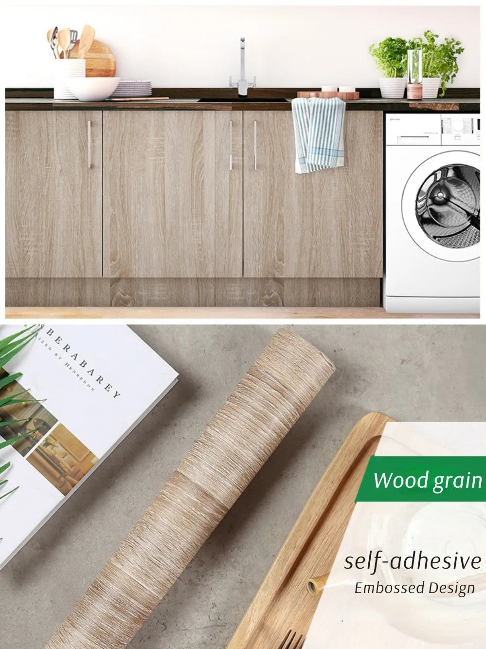 50cm Wide Wood Grain Home Decor Furniture Waterproof Vinyl Wall Sticker Self Adhesive PVC Wallpaper Kitchen Cabinet Door Sticker