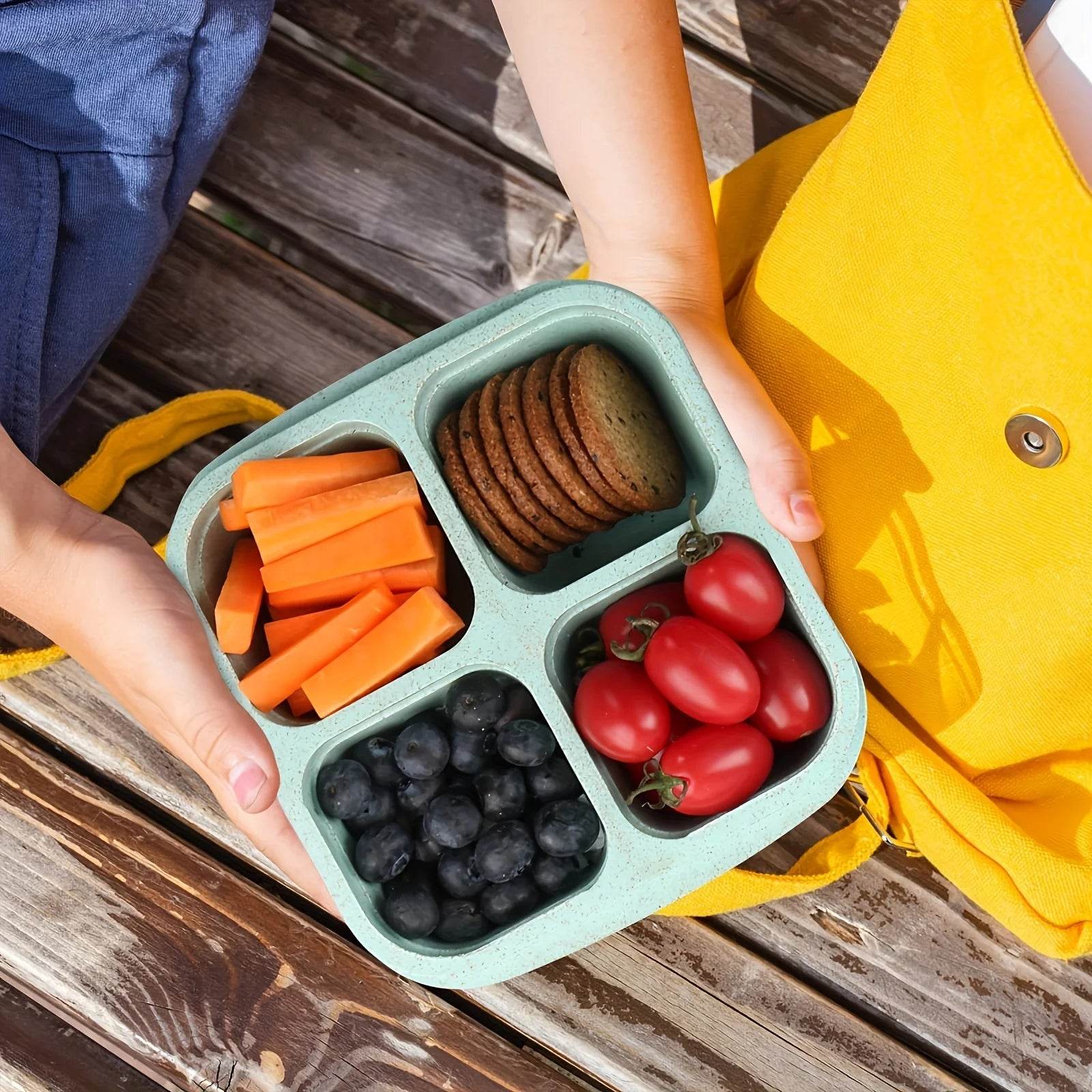 Premium Wheat Straw Bento Box - 4-Compartment Lunch Container with Clear Lid, Dishwasher Safe for School/Office/Travel - AIAZ