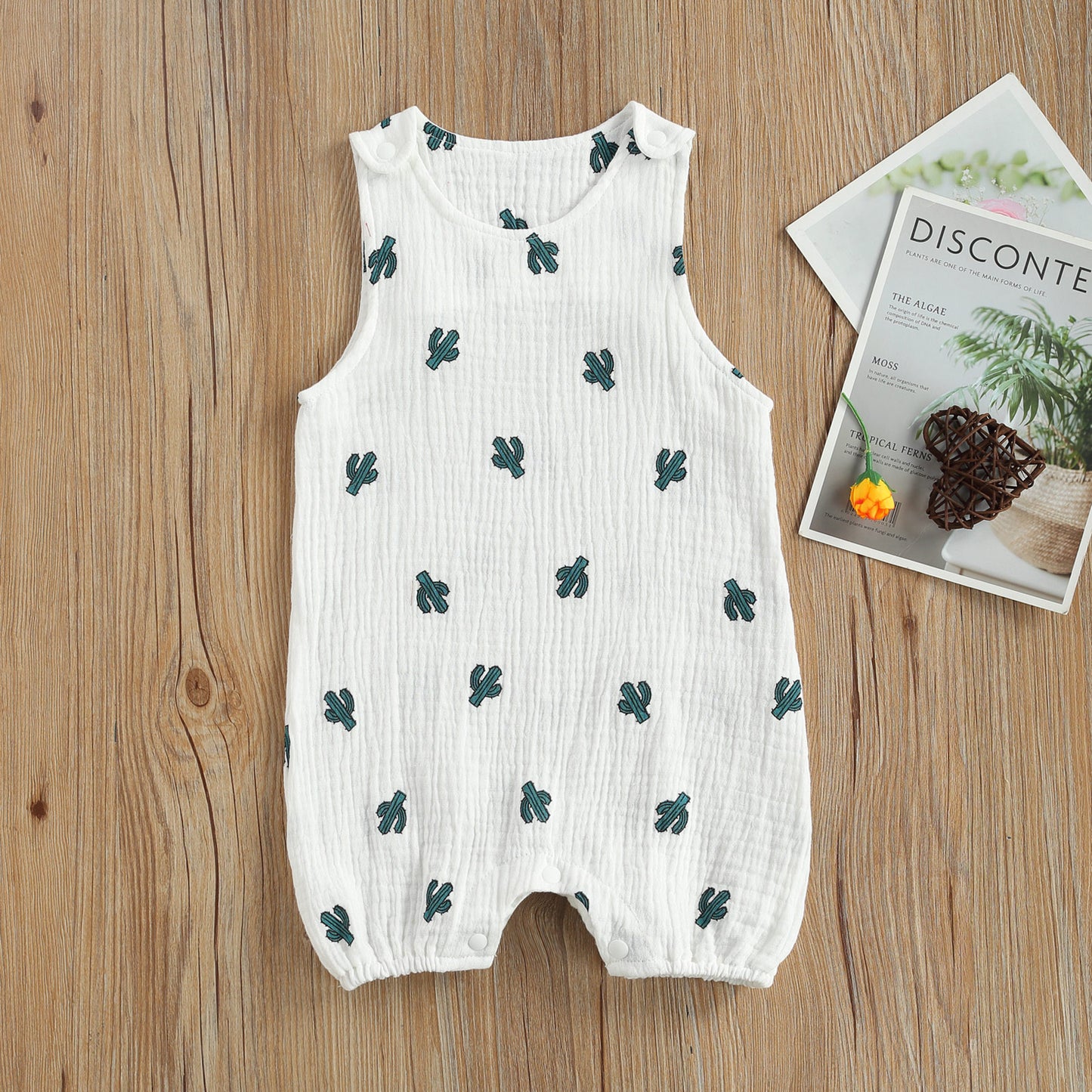 Summer Baby Boys Girls Sleeveless Romper Linen Fabric Cactus Print Playsuits Cotton Muslin Jumpsuits Children Overalls Clothing