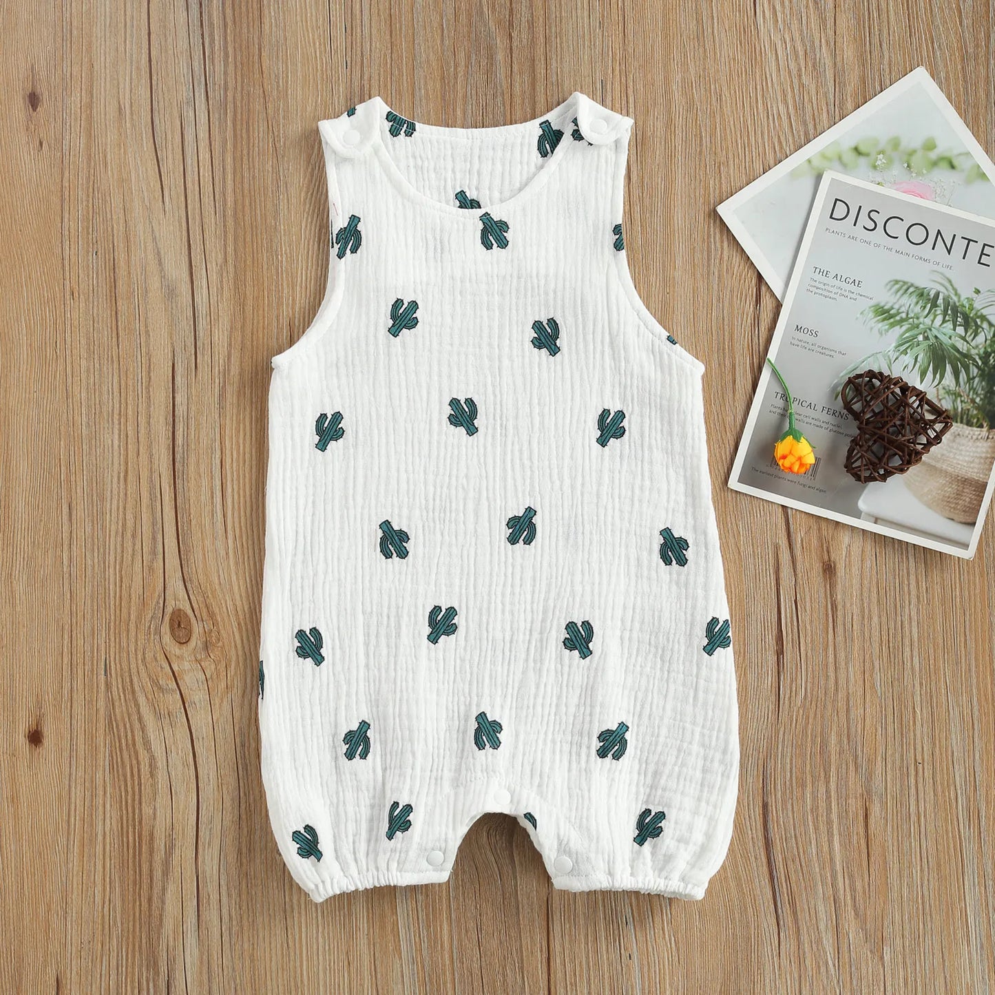 Summer Baby Boys Girls Sleeveless Romper Linen Fabric Cactus Print Playsuits Cotton Muslin Jumpsuits Children Overalls Clothing