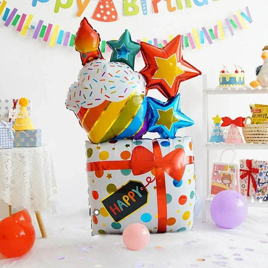 Large Birthday Cake Foil Balloons Cartoon Bear Cake Balloon Kids Toys Happy Birthday Party Decoration Supplies Photo Props INS - AIAZ