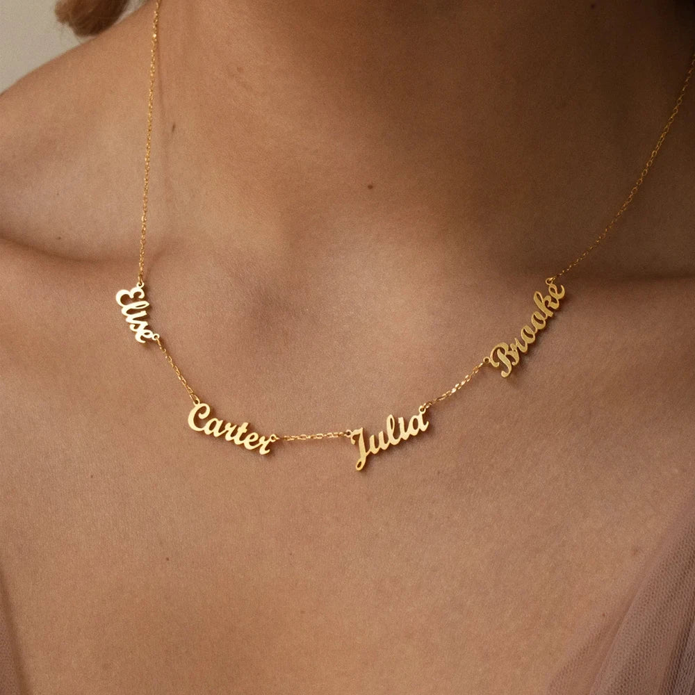 Haiyufly Custom Multiple Name Zircon Heart Necklace for Women Stainless Steel Jewelry Choker Chain Mother Kids Personalized Gift