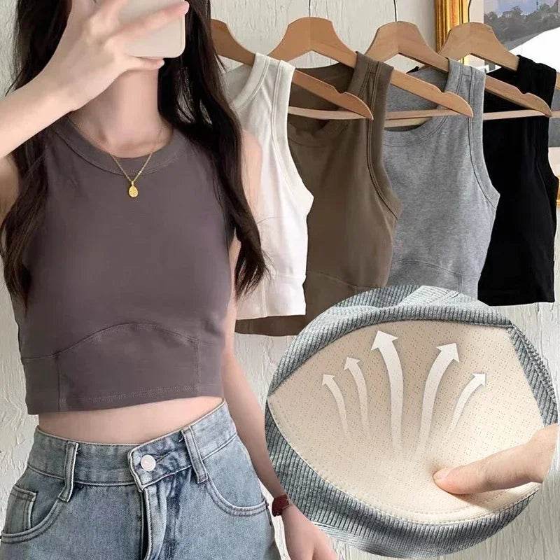 Women Crop Tops Sexy Solid Camisole One-piece Tube Top Seamless Sports Tank Top Wireless Underwear Padded Bra Bralette Vest - AIAZ