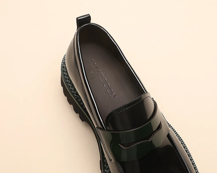 Spring and Autumn New Men's Business Casual Shoes, Genuine Leather Thick Soled Round Toe Loafers