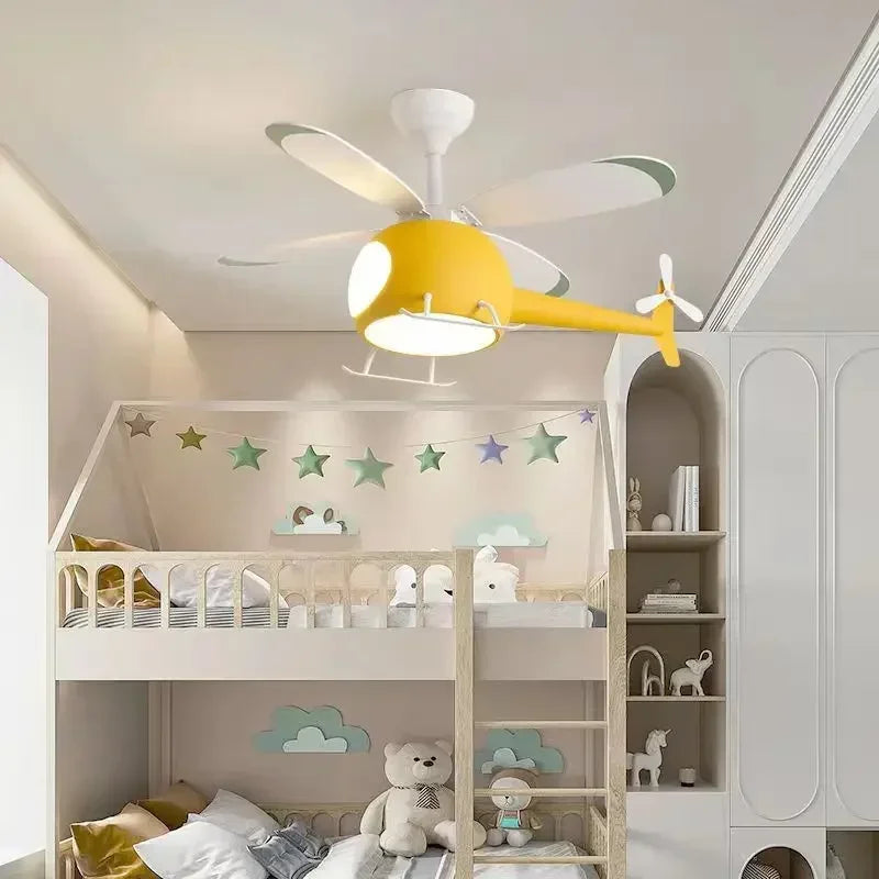 Cartoon Ceiling Lamps for Room Helicopter Fan Chandelier for Children's Bedroom Indoor Led Lights Fixture Luster Home-appliance