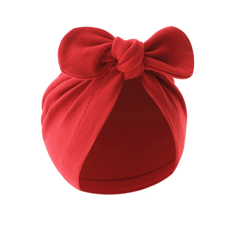 Pudcoco Baby Girls Turban Hat, Soft Elastic Cute Knotted Bow Hat Nursery Beanie Cap for Infant