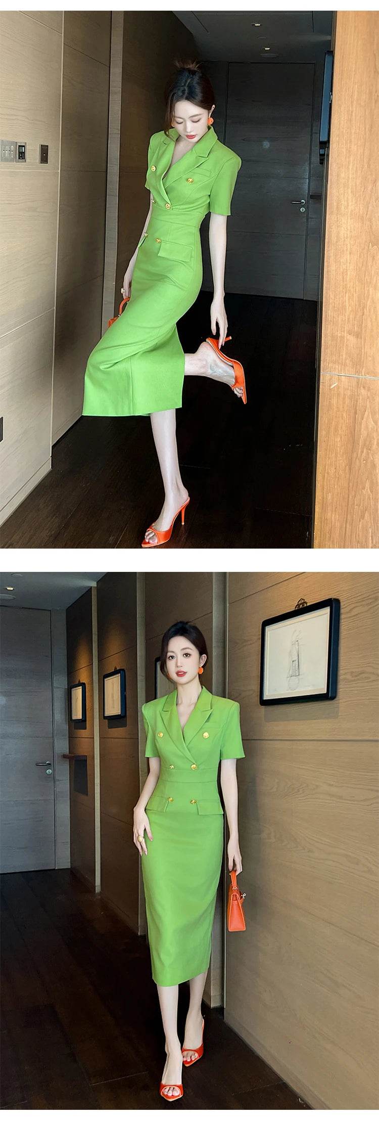 Elegant Office Lady Classic Business Formal Pencil Dress Women Clothes Blazer Commute Short Sleeve High Waist Slim Midi Vestidos - AIAZ