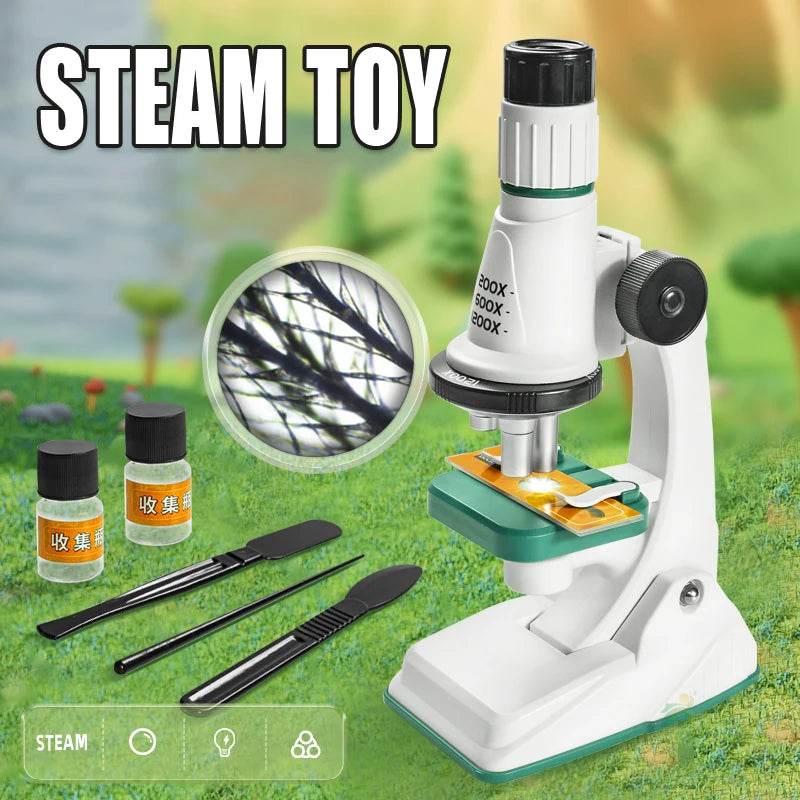 Children Science Biological 200x 600x 1200x Pocket Microscope Set Lab With LED Refined Instruments Montessori Education Toy - AIAZ