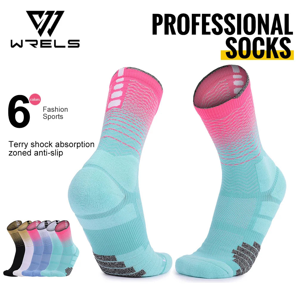 WRELS Socks Athletic Cushion Moisture Wicking Sports Socks Thickening Towel Bottom Sweat Absorbing Shock-absorbing Running Socks