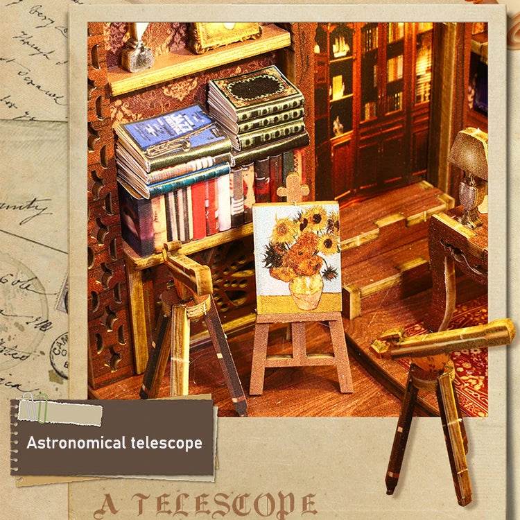 DIY Book Nook Kit Miniature Doll House With LED Light 3D Puzzle Model Building Wooden Bookshelf Bookend Toy Adults Birthday Gift - AIAZ