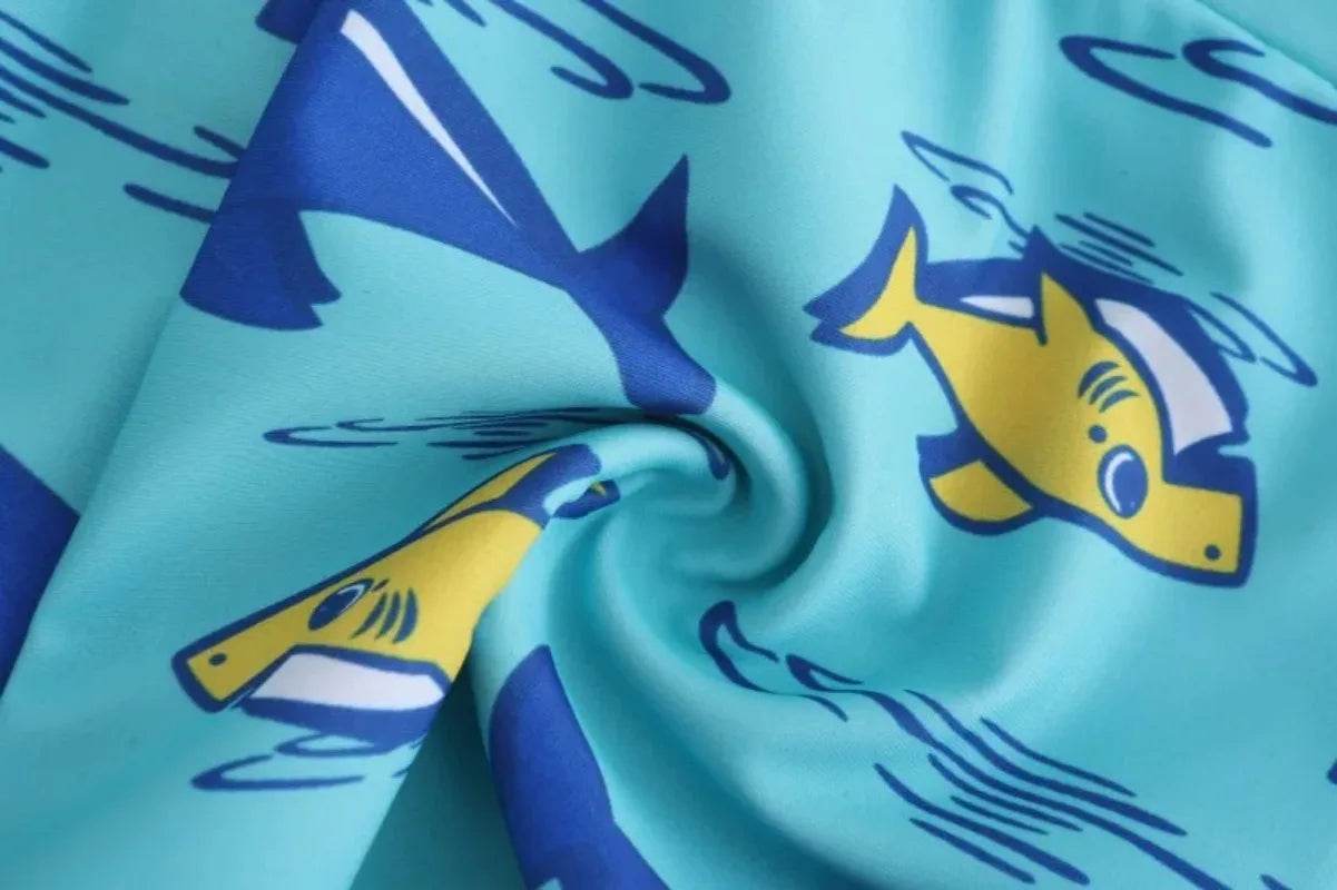 2-piece Set of Summer Children's Swim Trunks Swim Caps Boys' Swimwear Quick Drying Shorts Cartoon Print Beach Swimwear Ages 4-16 - AIAZ