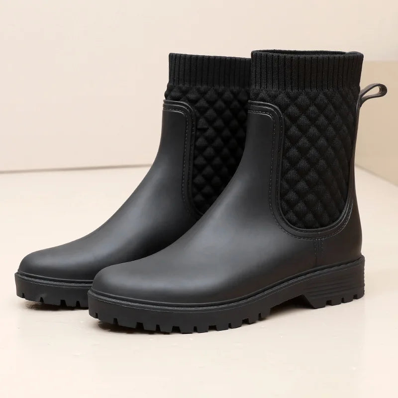 2024 Designer Rain Boots Women's Waterproof Shoes Rainy Ladies Fur Rubber Rainshoes Woman Galoshes Non-slip Pull-on Rain Boots
