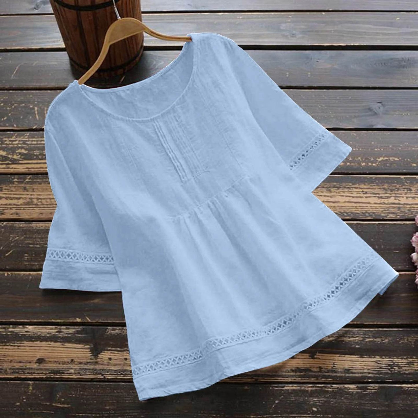 Fashion O-neck Short Sleeve White Lace Tops And Blouses Women 2024 Summer Loose Casual Cotton Linen Top Femme Blouse Shirt Woman - AIAZ