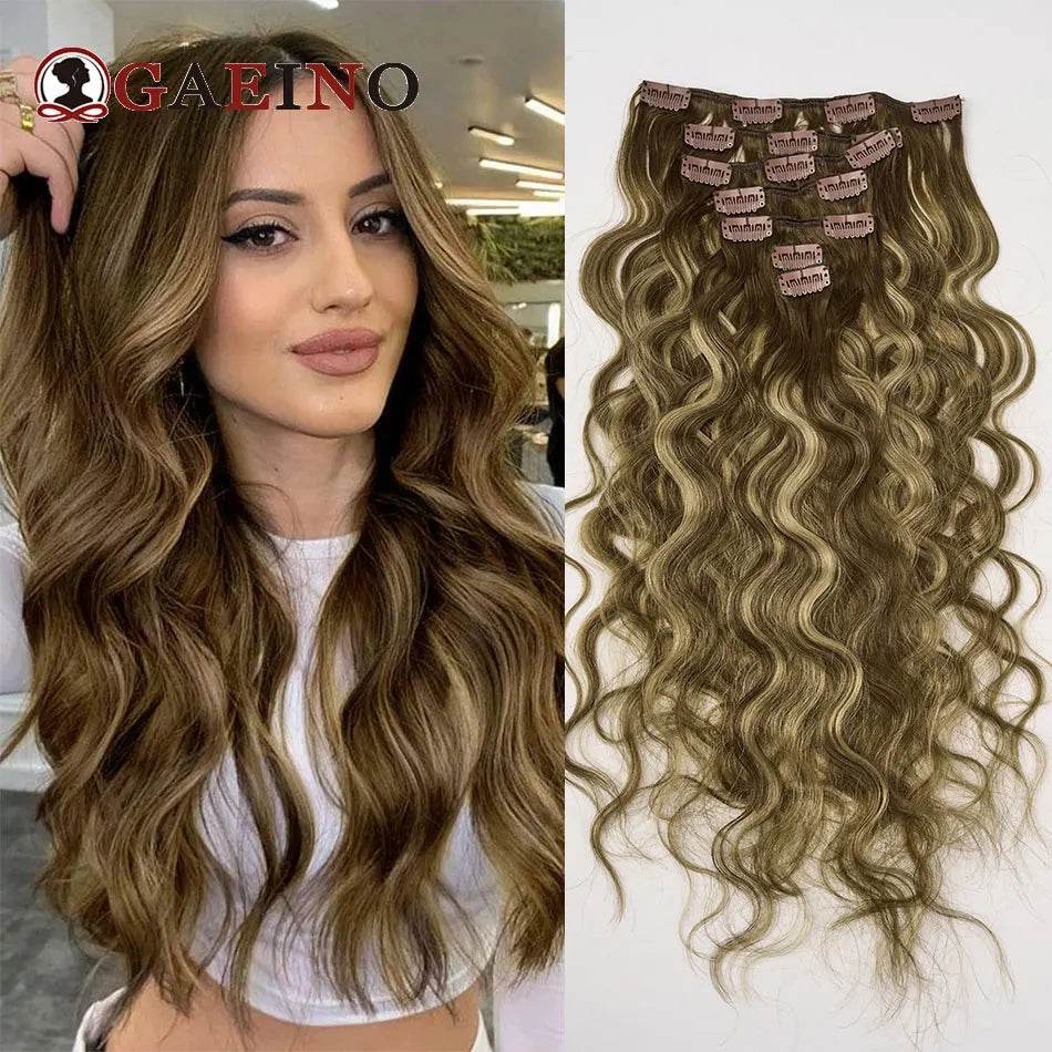 12A Natural Wave Clip In Human Hair Extensions 100% Remy Human Hair Clip In 120G 7Pcs/Set Full Head For Women 14-24Inch - AIAZ