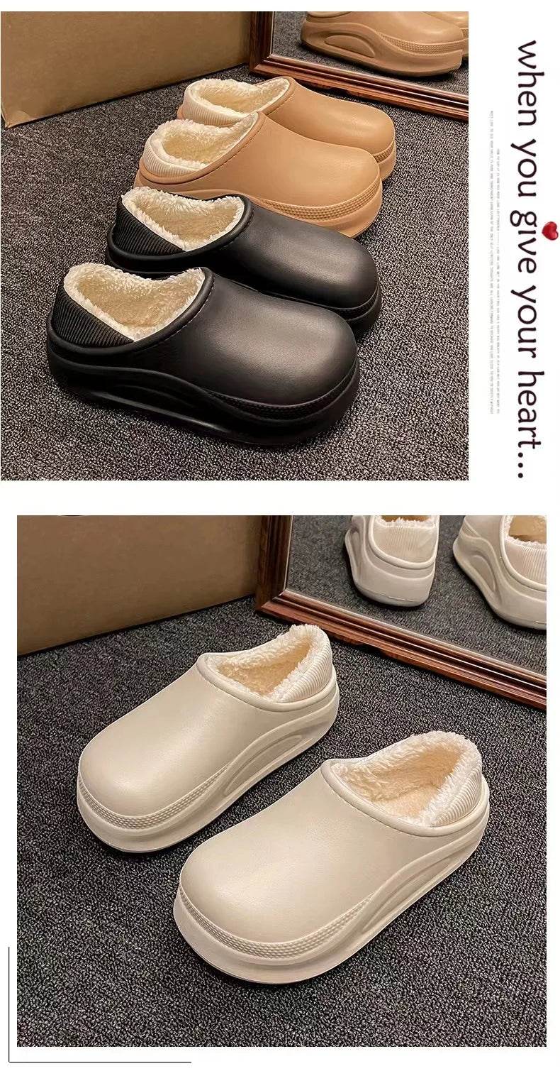 2025 Winter Men Women Warm Slipper EVA Short Plush Fur Indoor Flip Flop Non-Slip Waterproof Casual Outdoor Slipper For Couple - AIAZ