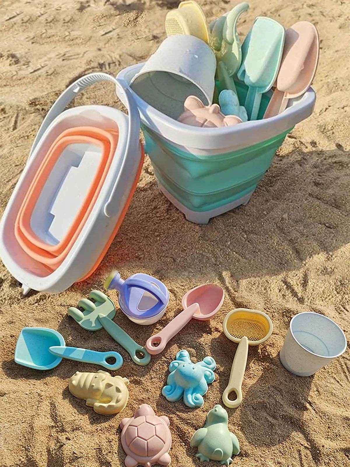 11/5/1 PCS Beach Sand Play Water Set Folding Bucket Summer Toys for Children Kids Outdoor Game Sandbox Accessories Color Random - AIAZ