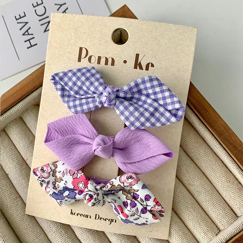 3 Pcs/lot Bows Hairpin Set for Baby Girls Cute Floral Hair Clips Plaid Bangs Clip Korean Hair Accessories Sweet Kids Headdress