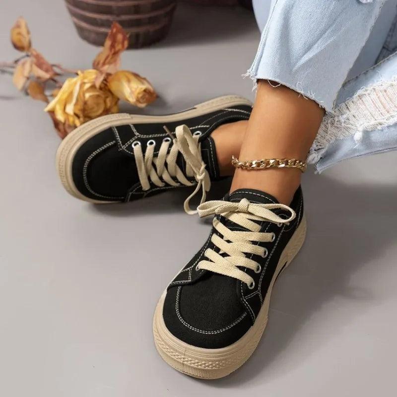 2024 Spring New Canvas Shoes Women Flat Sports Leisure Women Shoe Soft Bottom Comfortable Black Cloth Shoes Sneakers 40