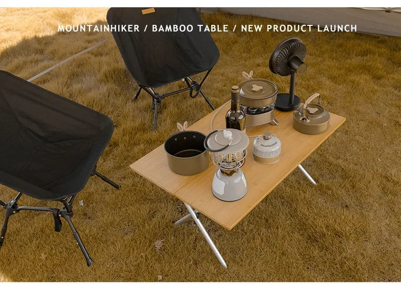 MOUNTAINHIKER Outdoor Camping Bamboo Folding Table Portable Fast Storage Folding Desk Outdoor Dining Table Picnic BBQ Table