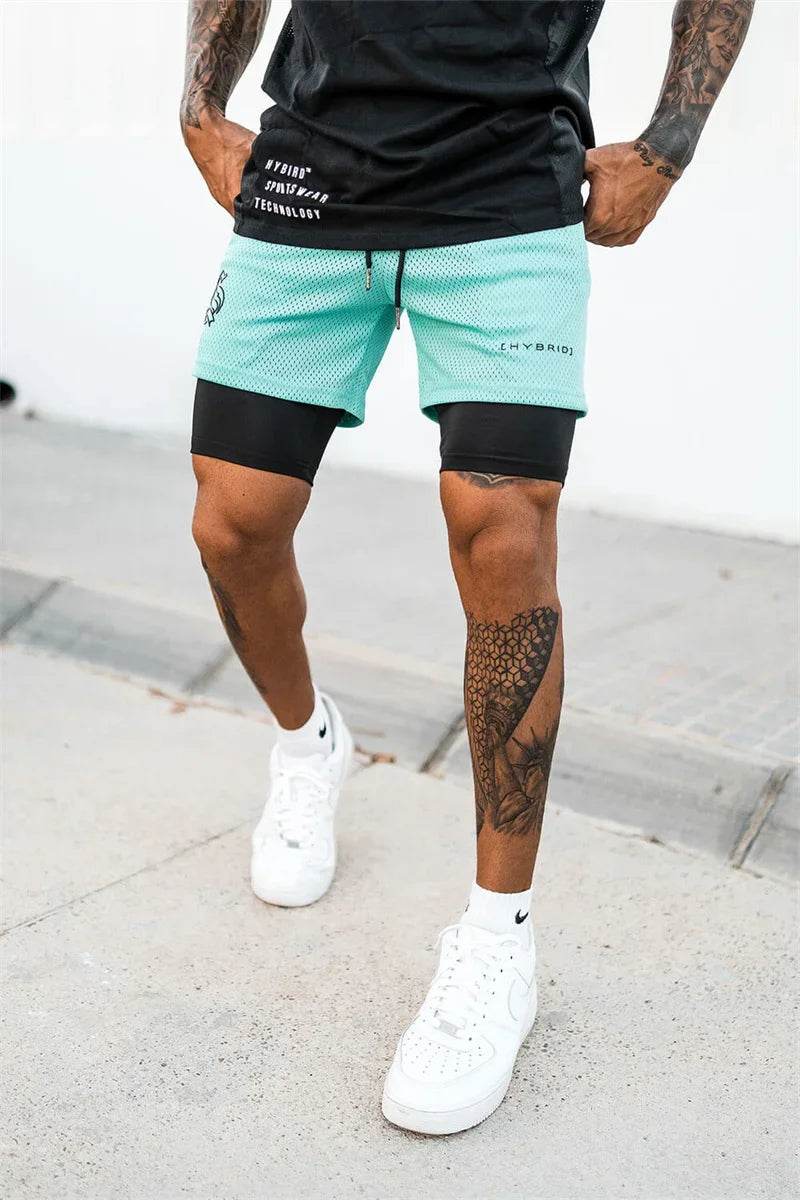 2025 summer mesh Sports Shorts Men Double-deck Jogging Running Shorts Men 2 IN 1 Mens GYM Shorts Fitness Workout Short Pants Man - AIAZ
