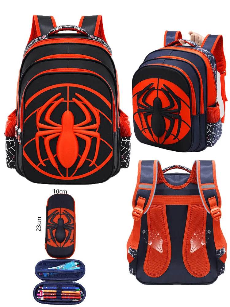 Spider Backpack+Pencil Case Set for Boys School Bag Elementary for Kids School Bag Cartoon Waterproof Primary Backpack - AIAZ