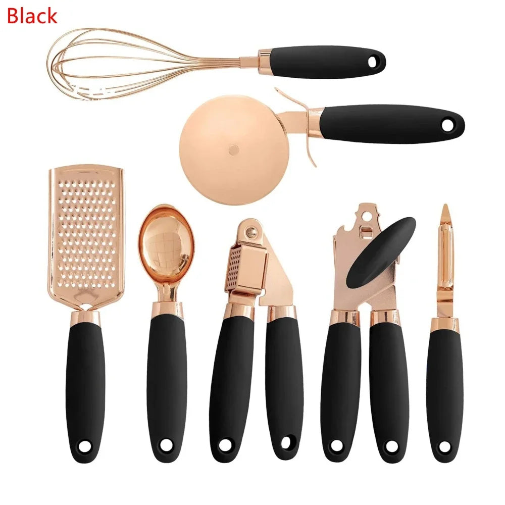 7PCS/Set Stainless Steel Garlic Press Pizza Cutter Kitchen Gadget Set Can Opener Potato Cooking Kitchenware