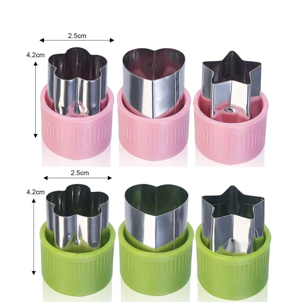 6/3PCS Vegetables Fruit Embossing Cutting Mold New Star Heart Flower Shape Stainless Steel Cutter Plastic Handle Kitchen Gadgets