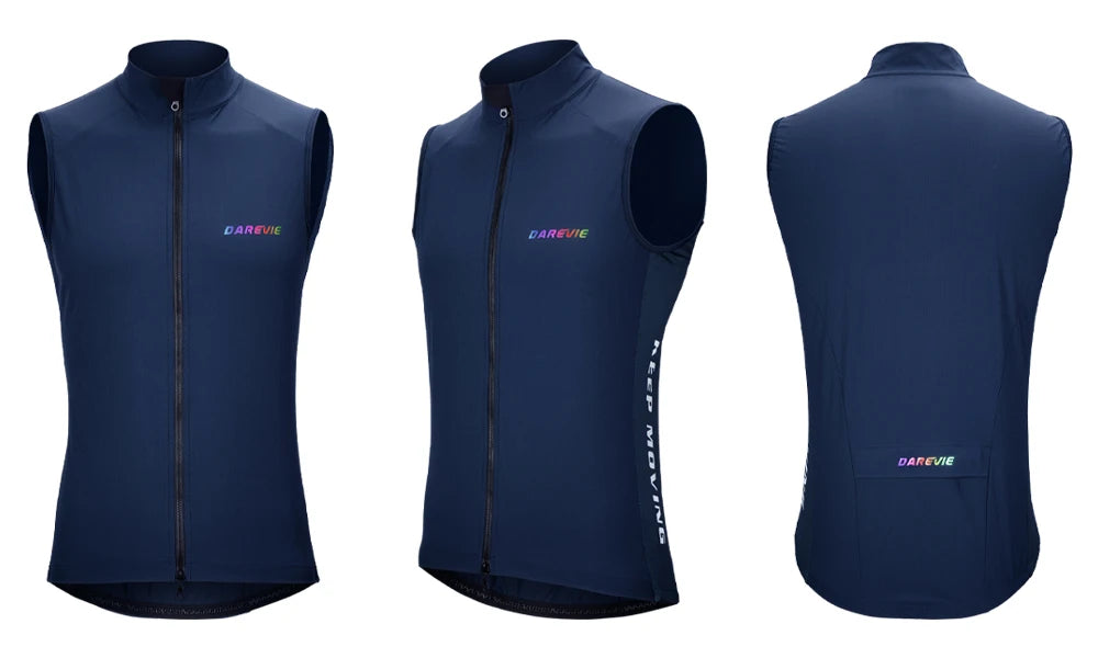 DAREVIE Cycling Vest Windproof Cycling Wind Gilet Waterproof 2 Way Zippers Cycling Windbreaker Back Zipper Pockets Men Women