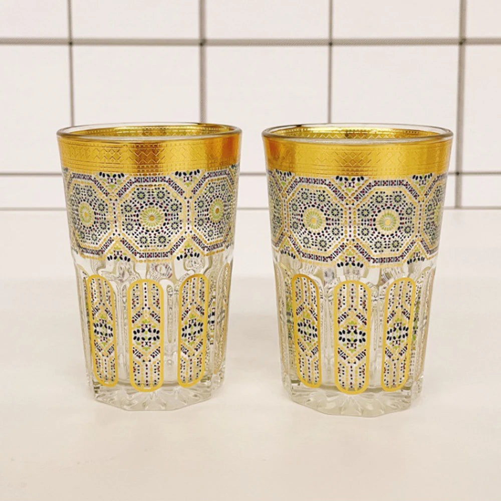 Middle East gold stamping glass teacup, Restaurant coffee cup, Home Decor Table Serving, Moroccan Glass Tea Cup, 12-piece/set