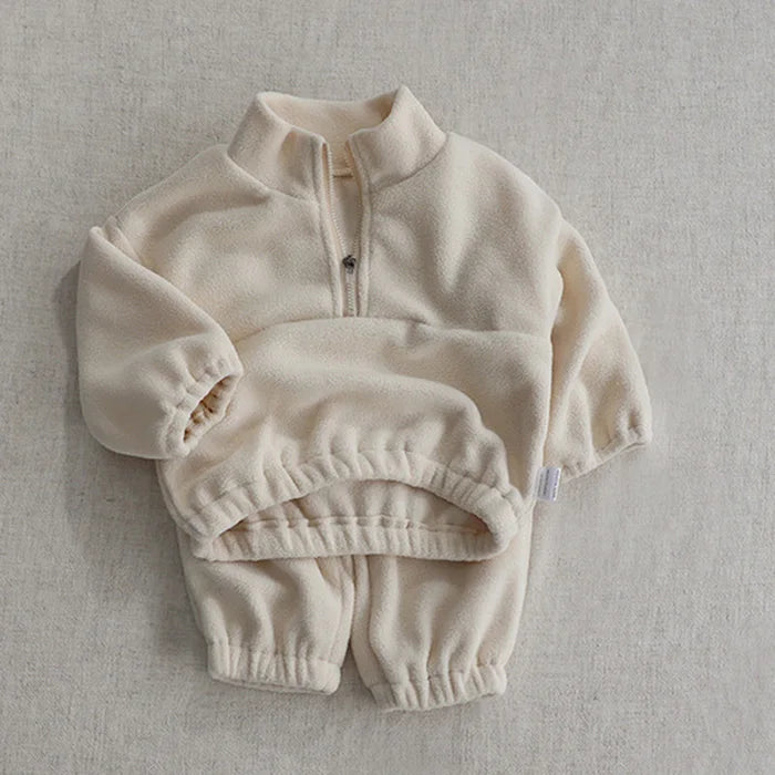 Autumn Winter Toddler Baby Boys Girl Sports Suit Children Clothes Fleece Solid Color Hoodies Suit Infant Boys Girl Outfit 2PCS