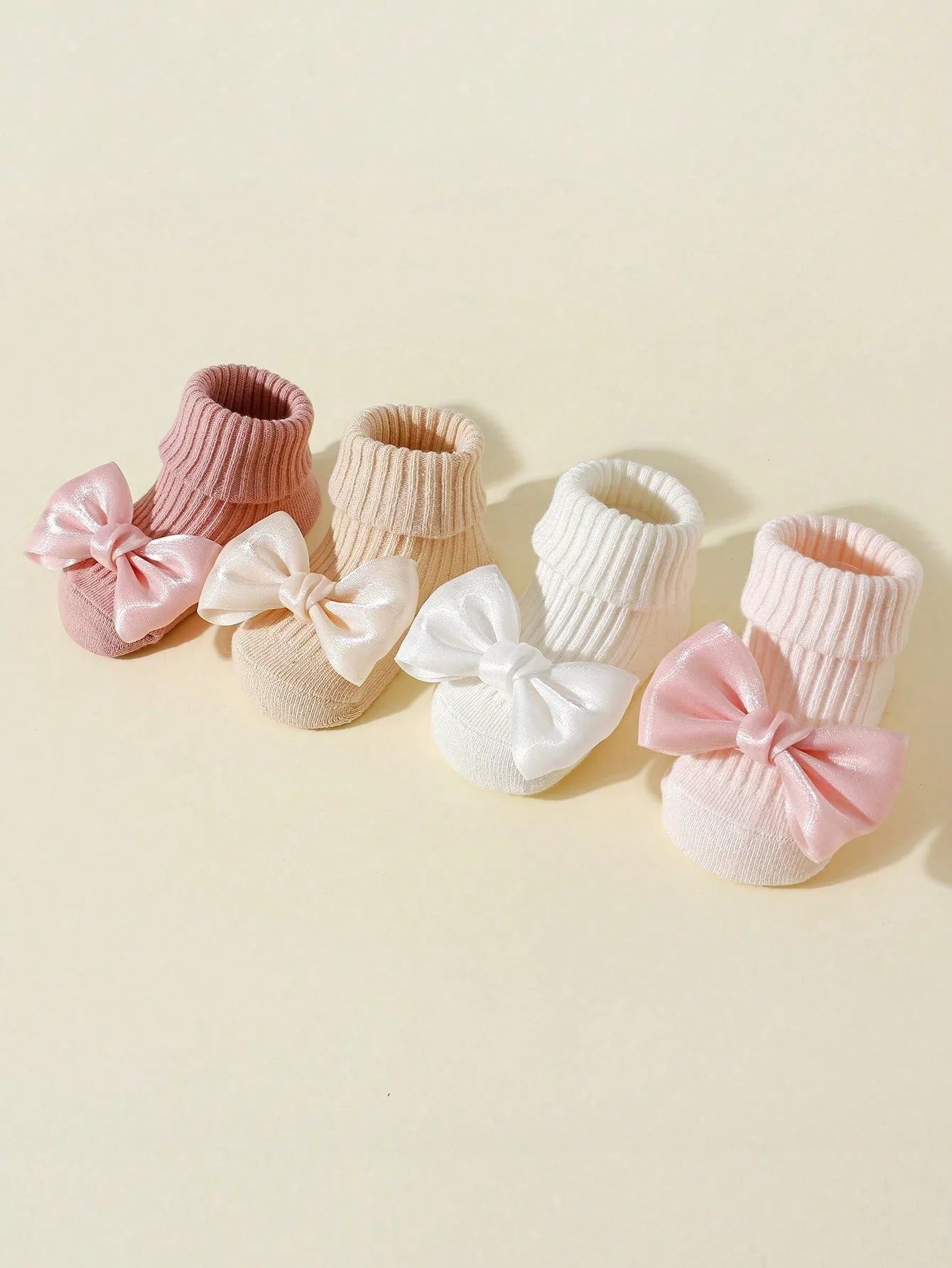 4 Pairs Toddler Socks with Bows, Soft Cotton Cute Ankle Socks for Infants Girls, Fashion Anty-Slip Newborn Baby Socks 0-24 Months