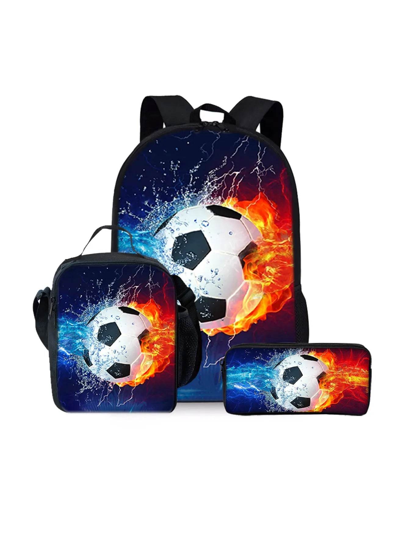New Football Pattern Three Piece Set Backpacks for Boy and Girls Best Gifts 3D Cartoon School Backpack for Children - AIAZ