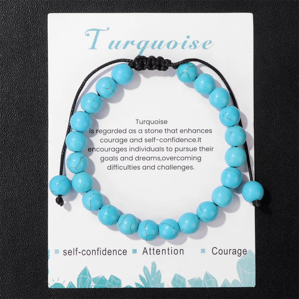 New Natural Stone Amethysts Bracelet with Card 8mm Pink Quartz Fluorite Beads Bracelet Adjustable for Women Men Couple Jewelry