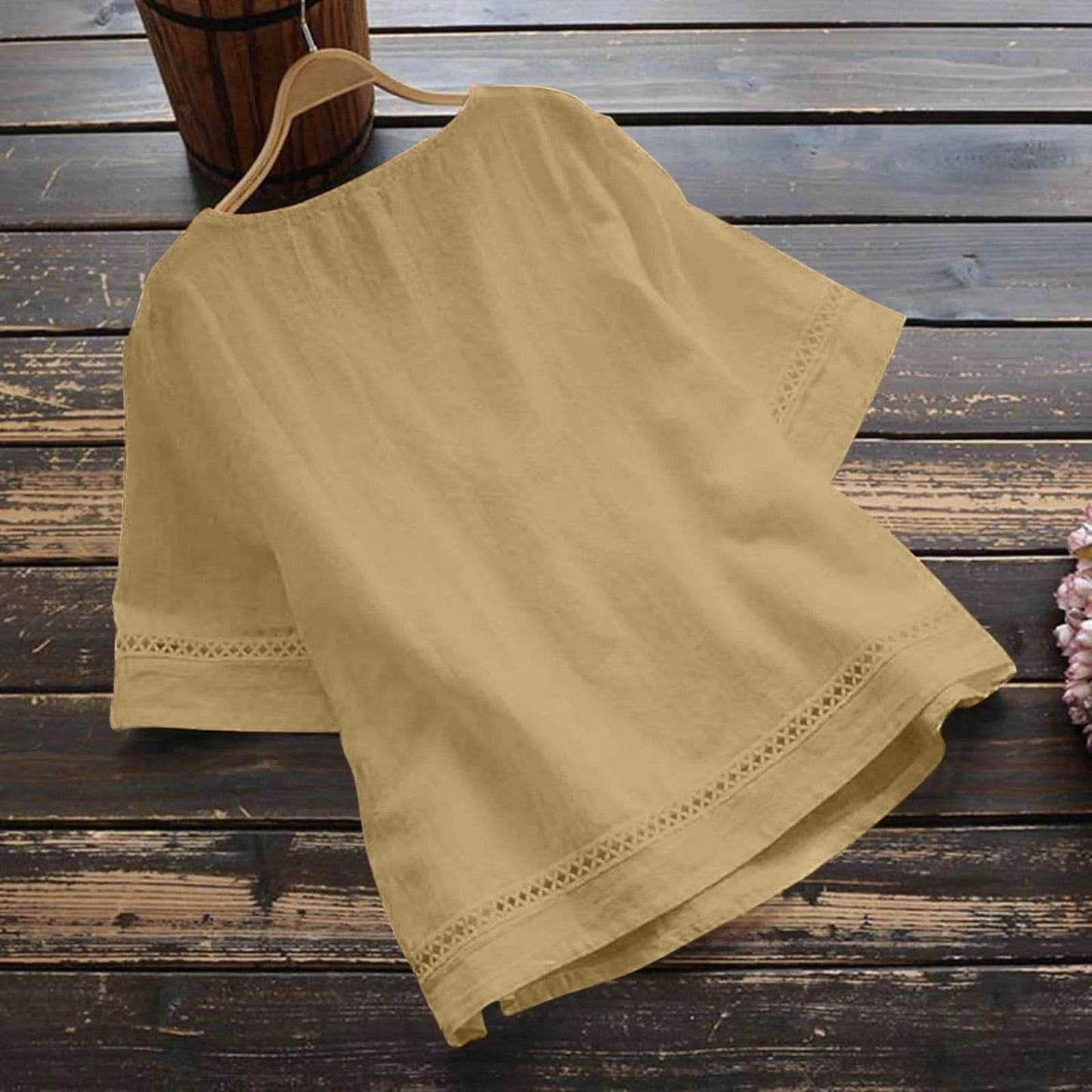 Fashion O-neck Short Sleeve White Lace Tops And Blouses Women 2024 Summer Loose Casual Cotton Linen Top Femme Blouse Shirt Woman - AIAZ