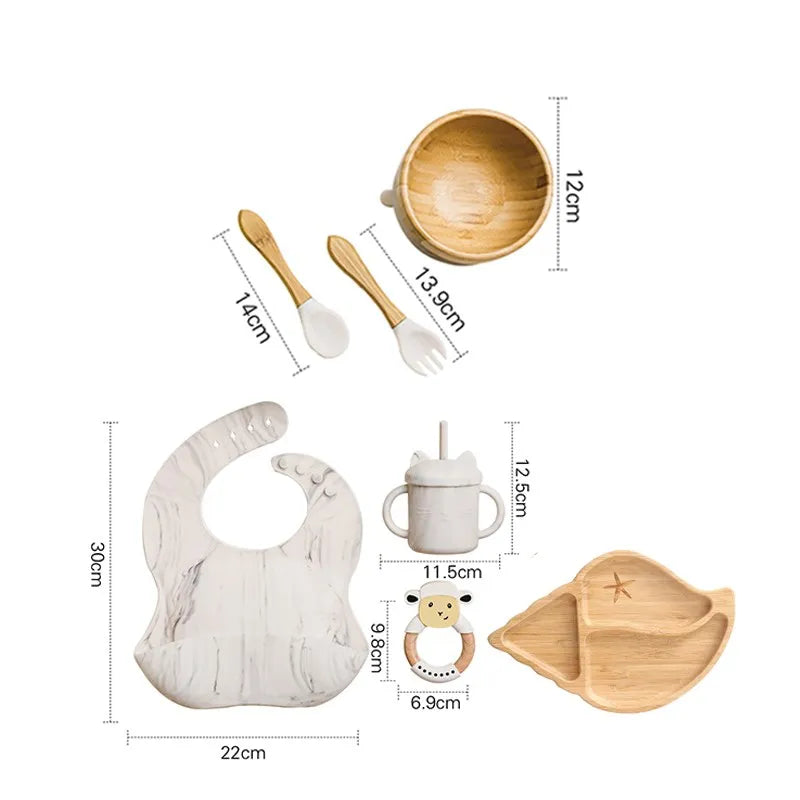Wooden Dinner Plate Feeding Supplies Bamboo Baby Tableware Silicone Suction Plate Bowl BPA Free Baby Stuff Newborn Accessories