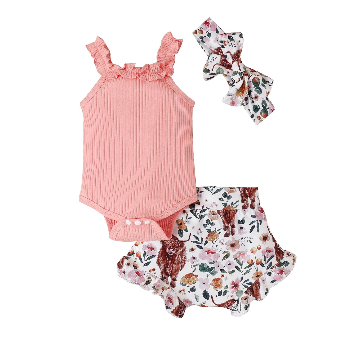 Citgeett Summer Infant Baby Girl Pants Suit Casual Party Off Shoulder Romper Tops + Print Short Pants + HeadBand