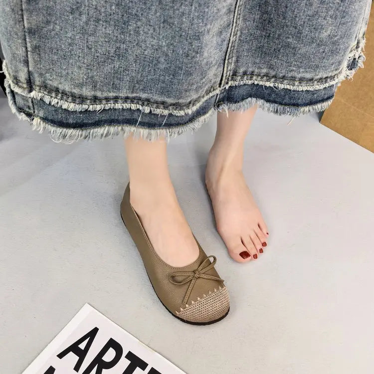 New 2025 French Flat Single Shoes Bow Mom Shoes