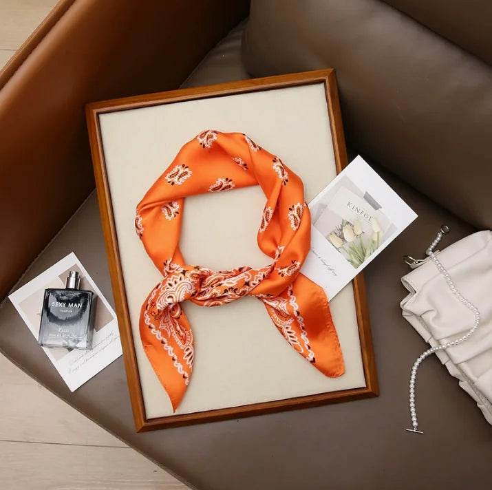 Women Fashion Versatile New Silk Scarves 70x70cm Square Scarf Korean Version Neck Protection Spring and Autumn Vintage Scarf - AIAZ