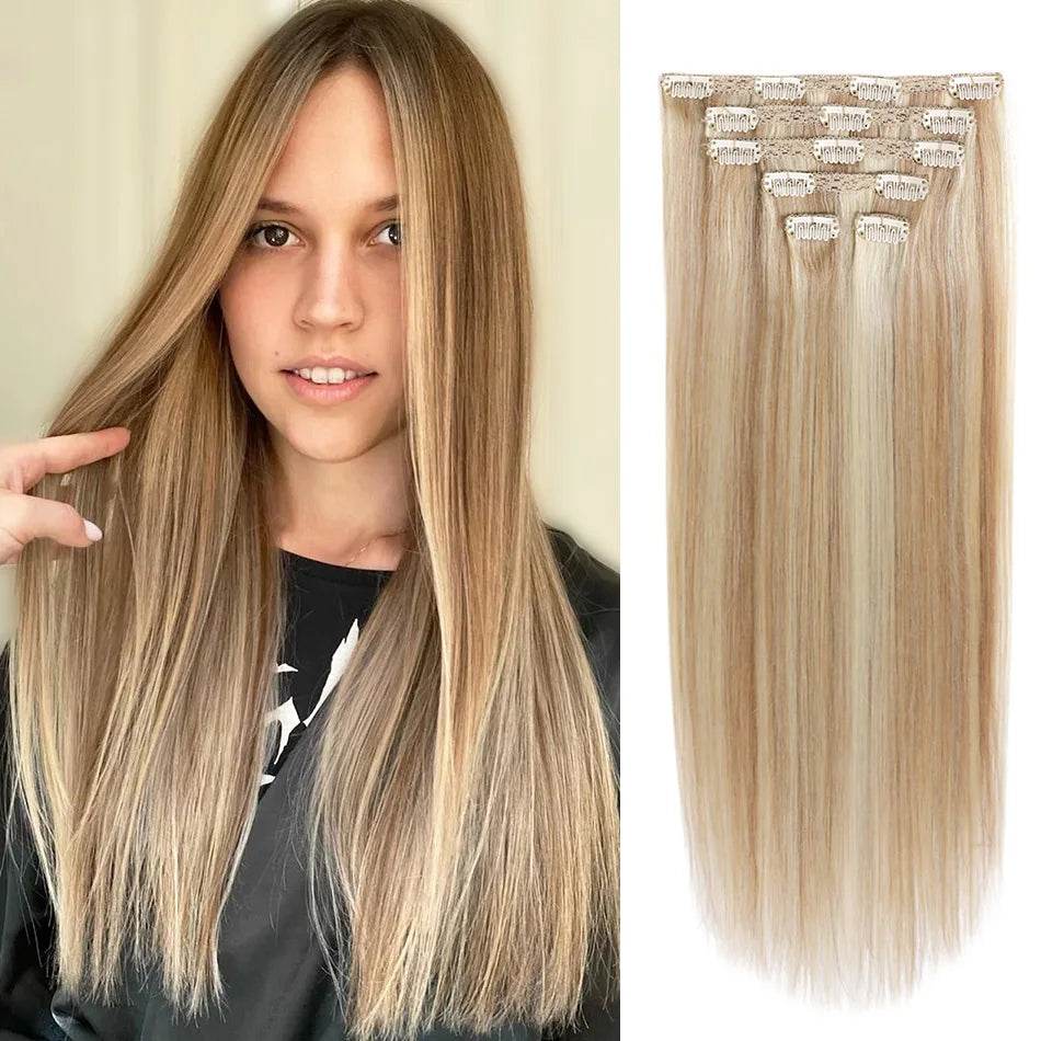 BHF Clip in Hair Extensions Human Hair Straight Remy Hair Natural Black Light Brown Honey Ombre Hair Extensions With Clips 70g - AIAZ