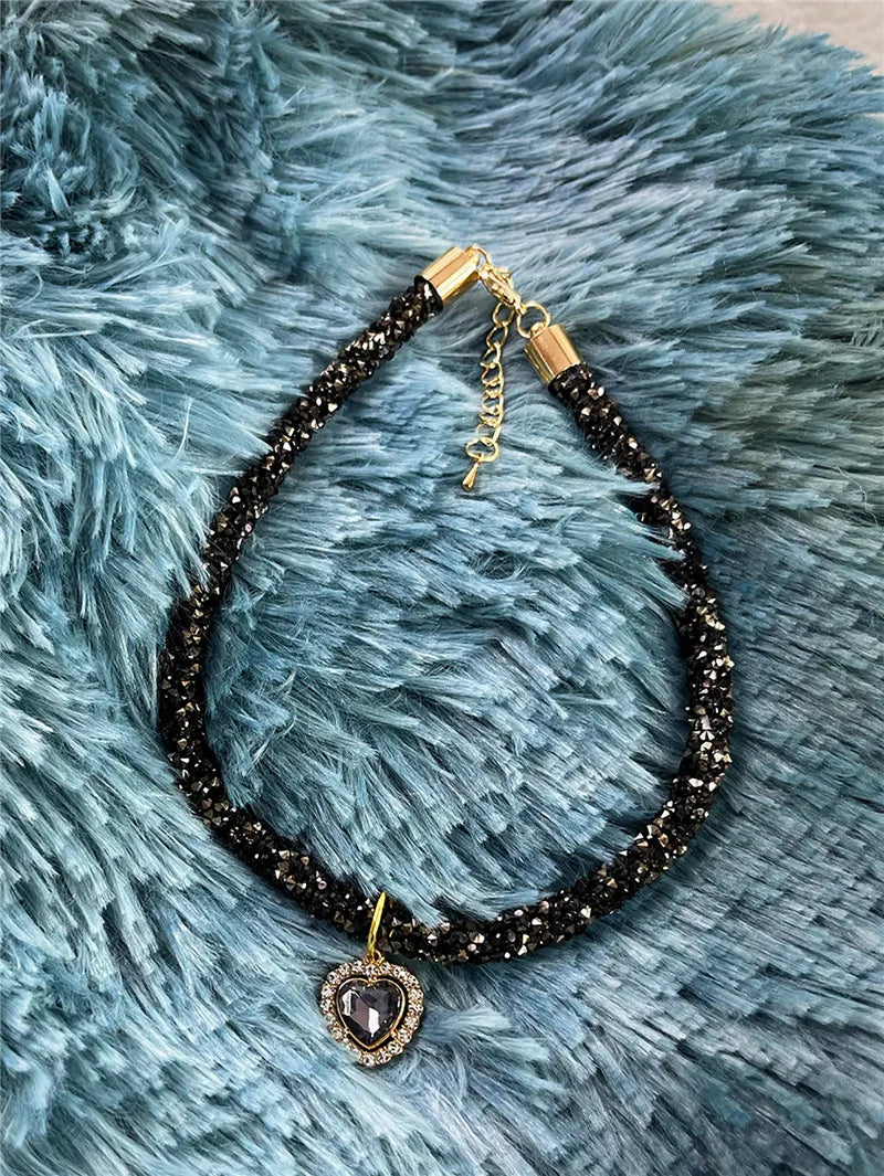 Crystal Cat Collar Heart Gem Pendant Party Rhinestone Necklace Adjustable Cats Puppy Chihuahua Wedding Pet Accessories