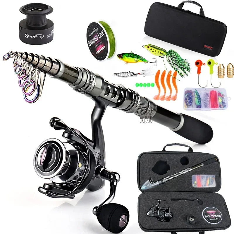 Sougayilang Fishing Rod and Reel Combo Telescopic Fishing Rod Spinning Reel Max Drag 20Kg for Saltwater Freshwater Beach Fishing