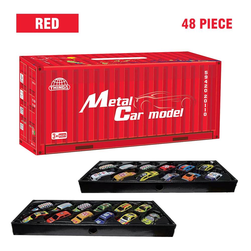 48 Pieces Mini Car Set Inertia Pull Back Cars for Boys Plastic Vehicle Model with Container Collection Toy Birthday Gift for Kid - AIAZ