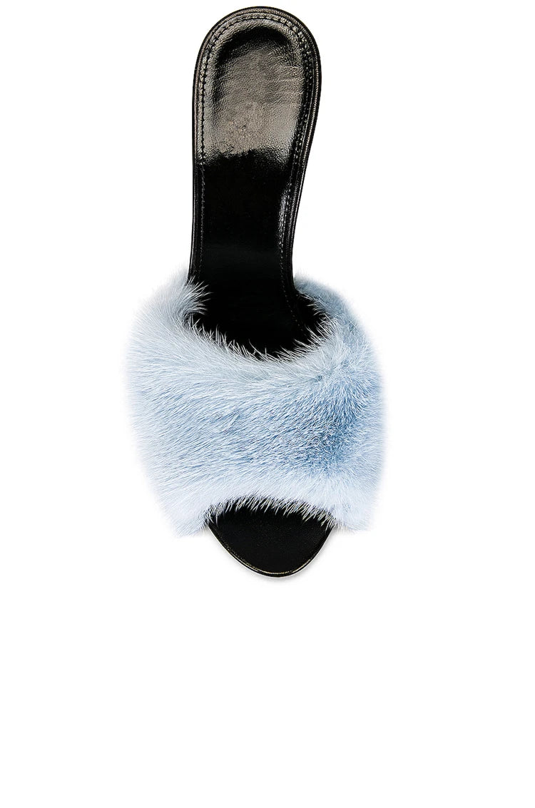 Thin high-heeled slippers summer new round-toed fish mouth fur leather fashion slippers banquet dress mink fur women's sandals
