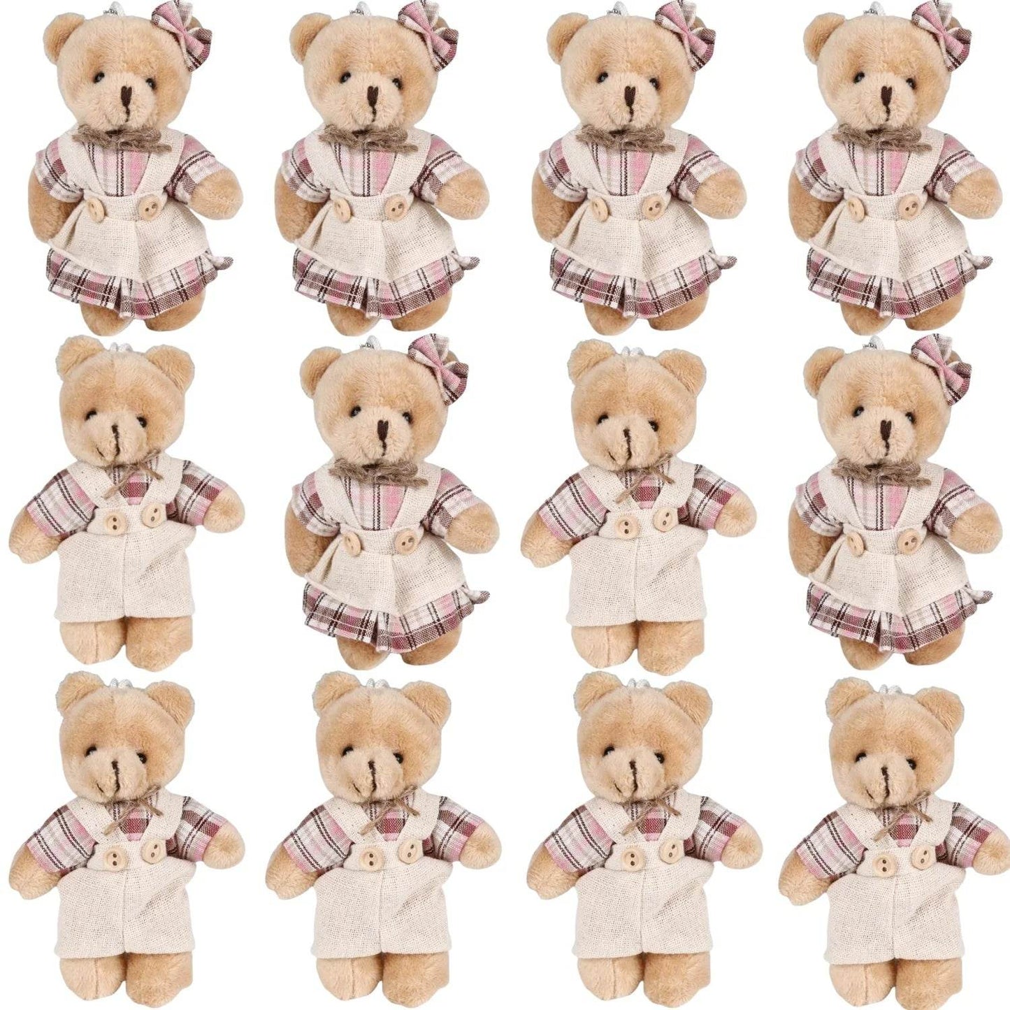 12-48PCS Mini Bear Stuffed Animal Toys Bulk 10cm Soft Plush Bears with Burlap Clothes for Baby Shower Birthday Party Decoration - AIAZ