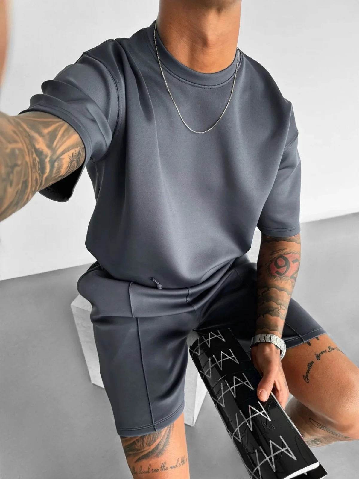 Men 2025 summer fashion sports design sense simple casual solid color quick drying short-sleeved T-shirt trend clothes - AIAZ
