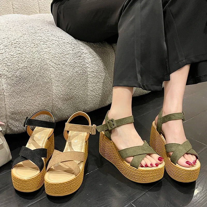 Wedge Heel Summer New Fashion Platform Thick Bottom Buckle Casual Comfortable Walking Shoes Sandals for Women